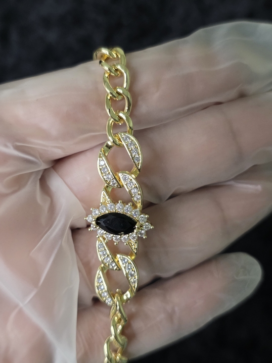 Jewelry - 14K Gold-filled Chain Bracelet with Black Marquise Center and Crystal Halo